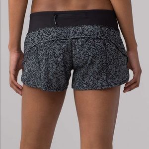 lululemon running shorts, black pair & purple pair